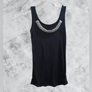 Black Tank Top with Silver And Faux Pearl Embellishments Size Small